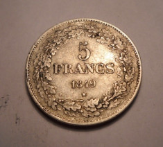 Belgia 5 Franci 1849 Piesa de Colectie foto
