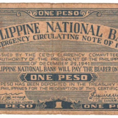 SV * Filipine 1 PISO / Philippine ONE PESO 1941 * WWII Emergency Note