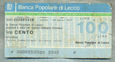 A2243 ASIGNAT BILET BANCA POPOLARE DI LECCO -ITALIA- 100 LIRE-starea cese vede foto