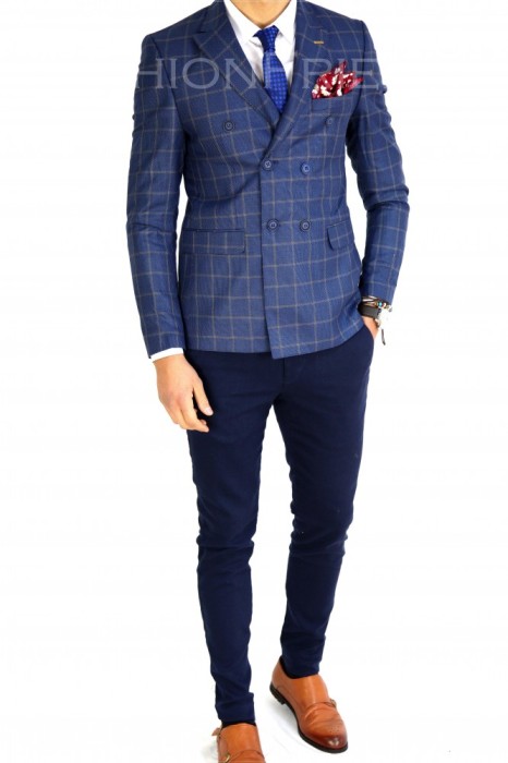 Sacou tip Zara bleumarin in carouri - sacou barbati - sacou casual 7530 foto mare Sacou tip Zara bleumarin in carouri - sacou barbati - sacou casual 7530 foto mare