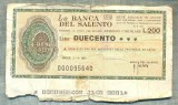 A2231 ASIGNAT BILET BANCA DEL SALENTO- LECCE -ITALIA - 200 LIRE-starea cese vede