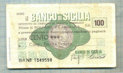 A2222 ASIGNAT BILET BANCA BANCO DI SICILIA - 100 LIRE-starea cese vede foto