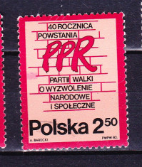 Timbre POLONIA 1982 = ANIV. 40 ANI PARTIDUL MUNCITORILOR DIN POLONIA foto