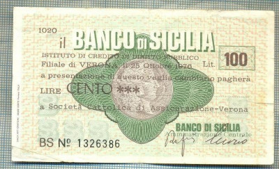 A2223 ASIGNAT BILET BANCA BANCO DI SICILIA - 100 LIRE-starea cese vede foto