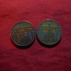 2 Monede 10 halleri 1925 si 1937 Cehoslovacia ,bronz , cal.F.Buna
