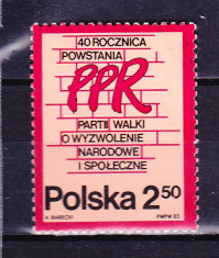 Timbre POLONIA 1982 = ANIV. 40 ANI PARTIDUL MUNCITORILOR DIN POLONIA foto