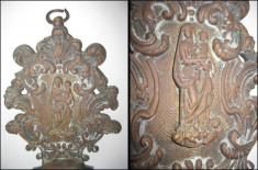 Stativ antic Apa Sfintita Fecioara cu Pruncul bronz perioada 1850-1900. foto