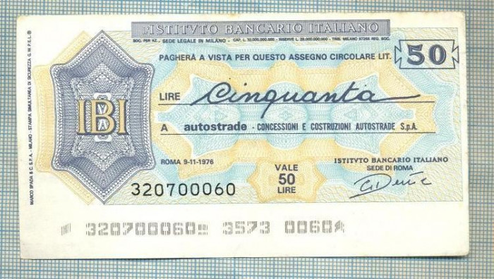 A2266 ASIGNAT BILET BANCA L&#039;ISTITUTO BANCARIO -50 LIRE-starea cese vede