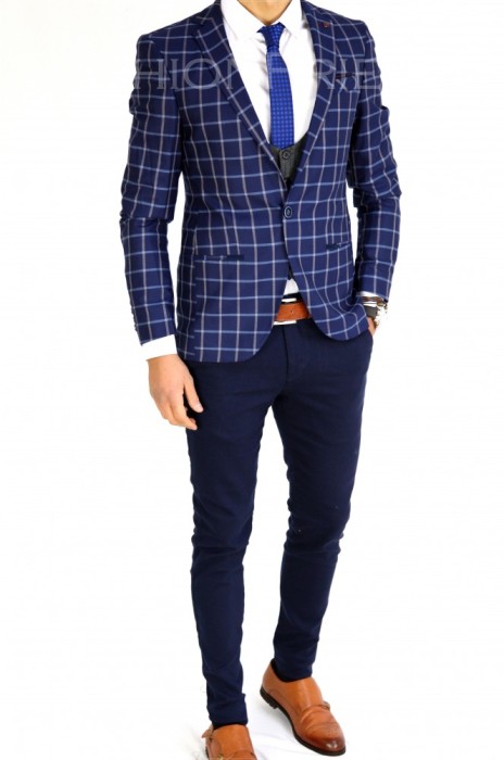 Sacou tip Zara bleumarin in carouri - sacou barbati - sacou casual 7527 foto mare Sacou tip Zara bleumarin in carouri - sacou barbati - sacou casual 7527 foto mare