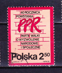 Timbre POLONIA 1982 = ANIV. 40 ANI PARTIDUL MUNCITORILOR DIN POLONIA foto