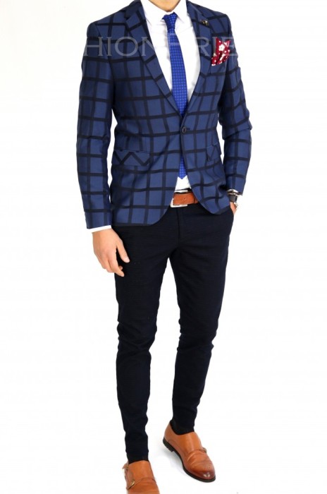 Sacou tip Zara bleumarin in carouri - sacou barbati - sacou casual 7521 foto mare Sacou tip Zara bleumarin in carouri - sacou barbati - sacou casual 7521 foto mare
