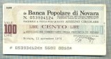 A2238 ASIGNAT BILET BANCA POPOLARE DI NOVARA -ITALIA- 100 LIRE-starea cese vede