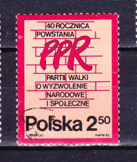 Timbre POLONIA 1982 = ANIV. 40 ANI PARTIDUL MUNCITORILOR DIN POLONIA foto