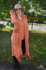 Bluza fashion cu cardigan, nuanta portocalie, cu dantela rafinata foto