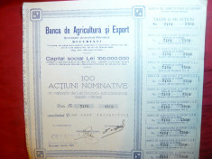 Titlu de 100 Actiuni nominative 50 000 lei la Banca de Agricultura 1923-1945 foto