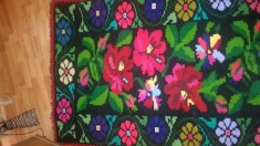 2XCovor taranesc moldovenesc din lana 2 fete, motive florale, tesut foto