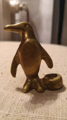 Statueta miniatura de bronz, pinguin, model deosebit, 5x4cm, decor, colectie foto