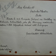 Scrisoare expediata de Diamandy , Directorul Teatrului National Bucuresti , 1914