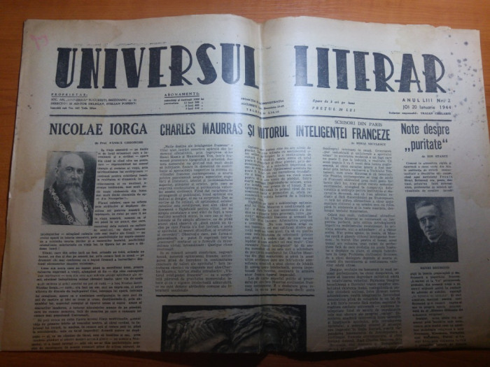 ziarul universul literar 20 ianuarie 1944-articol despre nicolae iorga
