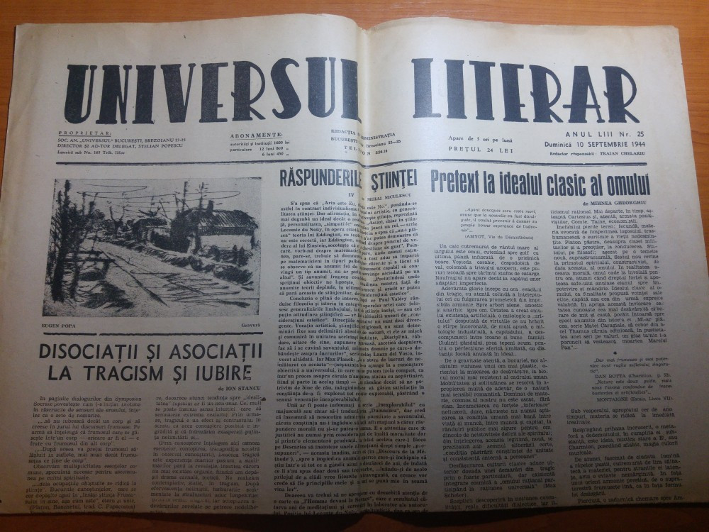 Ziarul universul literar 10 septembrie 1944 | Okazii.ro