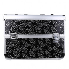 Geanta valiza case manichiura cosmetice manichiuriste makeup bag neagra cristale foto
