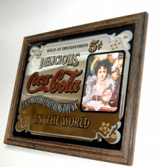 Reclama vintage pe oglinda Coca-Cola 5 cents - serigrafie (33,5cm x 26cm) foto