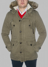 Geaca lunga barbati - khaki - imblanita cu gluga - geaca parka - fashion foto