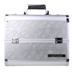 Geanta valiza case manichiura cosmetice manichiuriste make up bag Medie silver foto