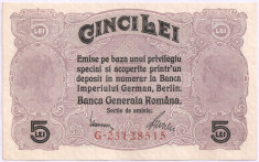 5 LEI 1917 - Banca Generala Romana - UNC foto