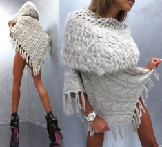 PONCHO DE DAMA DIN MOHAIR CU BLANA NATURALA , MARCA PREZIOSA - ITALIA - foto