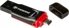 Stick USB 2.0 + MicroUSB Transcend JetFlash 64GB Negru foto