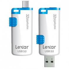 Stick USB 3.0 + microUSB Lexar 32GB JumpDrive M20 Mobile Alb foto
