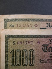 Lot 2 buc. Germania 1000 mark 1922 FORMAT SERIE DIFERITE