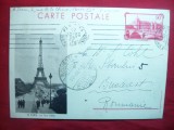 Carte Postala - Franta -Paris -Turnul Effel ,timbru 90C rosu marca fixa 1935, Circulata, Printata