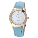 Ceas GENEVA LUXURY -Fashion , Dama , Piele, Quartz NOU - Model Albastru Deschis, Analog, Casual