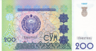 Bancnota Uzbekistan 200 Sum 1997 - P80 UNC foto