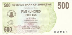 Bancnota Zimbabwe 500 Dolari 2006 - P43 UNC