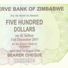 Bancnota Zimbabwe 500 Dolari 2006 - P43 UNC