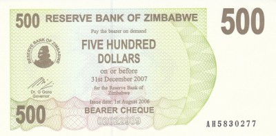 Bancnota Zimbabwe 500 Dolari 2006 - P43 UNC foto