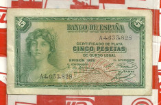 bancnota 5 pesetas Spania 1935 foto