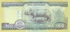 Bancnota Nepal 100 Rupii 2015 (2016) - PNew UNC ( imagine noua - rinocer cu pui) foto