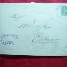 Plic circ. marca fixa 5 pf.verde Wurtemberg 1893,stamp. Schultheissenamt Kongen