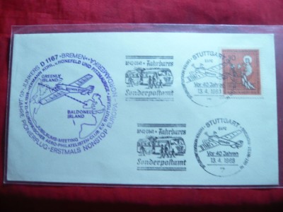 Plic FDC - Prim zbor cu Junkers D 1167 Irlanda- N America , 40 Ani foto
