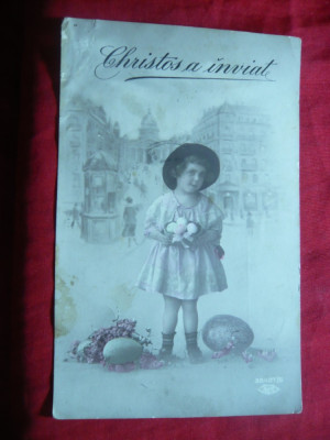 Felicitare de Paste - Copil si Oua , circulat 1926 foto