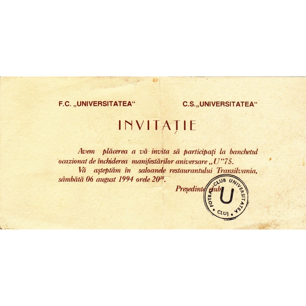 Invitatie Banchet Aniversare 75 De Ani Universitatea Cluj