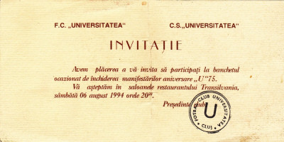 Invitatie Banchet Aniversare 75 De Ani Universitatea Cluj