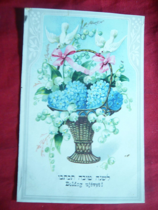 Ilustrata -Felicitare-evreeasca ,circulat 1909 Alba Iulia-comuna Recas,sat Dopca