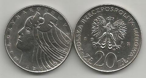 POLONIA 20 ZLOTI 1975 ANUL INTERNATIONAL AL FEMEII [1] XF+++ in cartonas