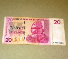 20 dolari 2007 ZIMBABWE seria AA 9268386 - 2+1 gratis - RBK18443 foto