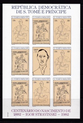 Sao Tome 1982 muzica pictura Stravinski Picasso MI 771-773 B klb nedant. MNH foto